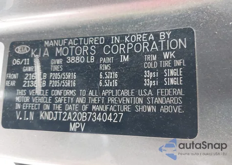 2011 Kia Soul + from USA, damaged, VIN KNDJT2A20B7340427